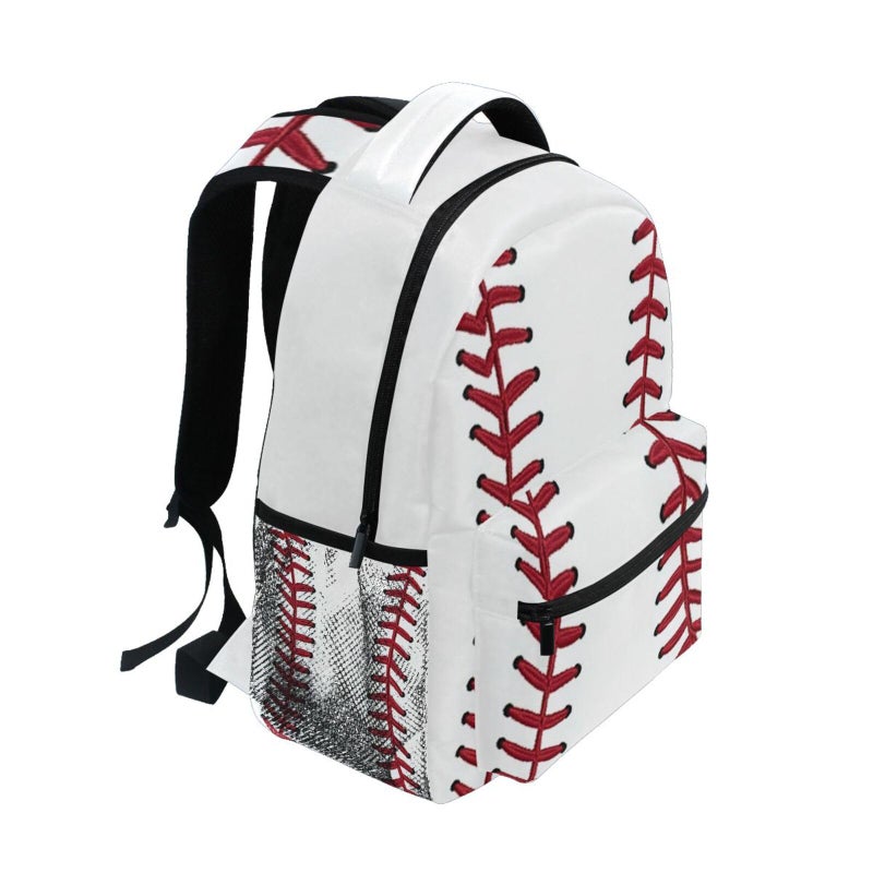 Kcldeci Red Stitching Baseball Kids Backpack, White Ball Kids Backpacks Bookbags Elementary Toddler School Bags Travel Bags for Boys Girls - Image 2